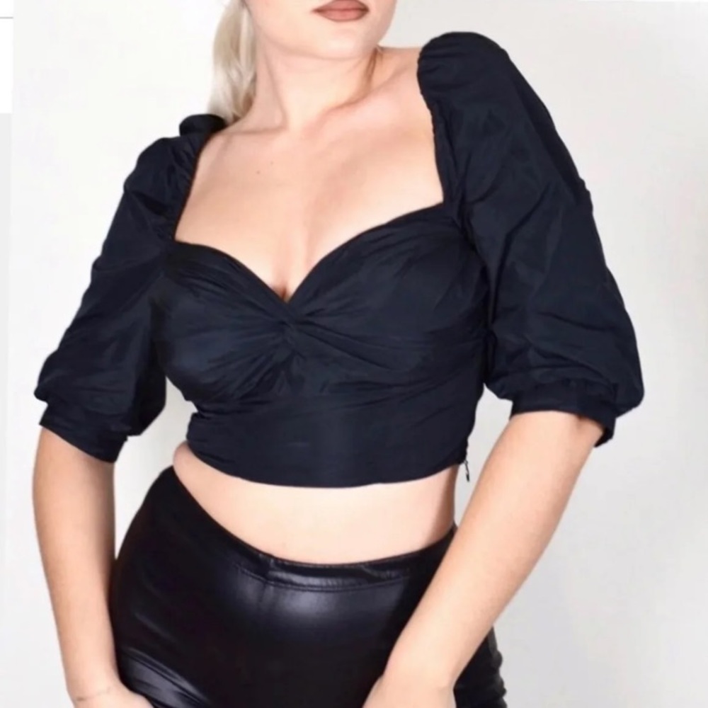 Zara Puff Sleeve Ruched Crop Top